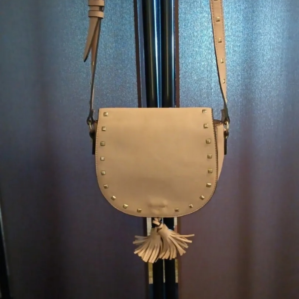 Victoria Secret Pink Blush Crossbody Saddle/Bag Studded/ Has Tassels Vegan Leath